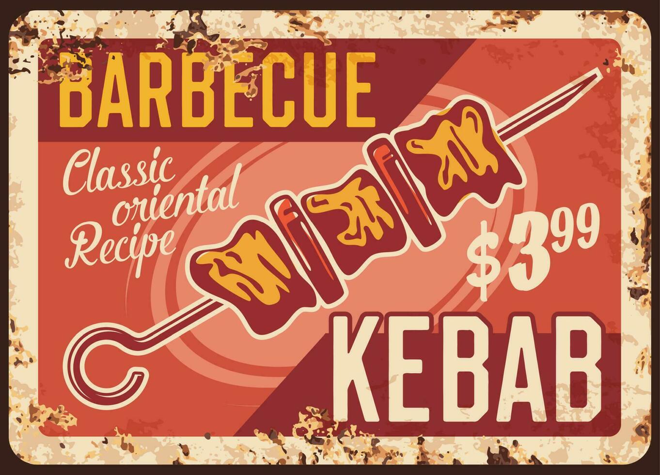 churrasco Kebab oxidado vetor metal prato com carne