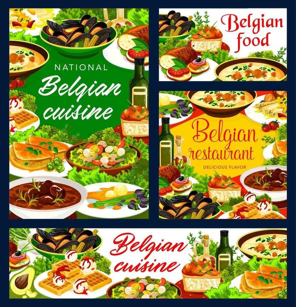 Belga cozinha restaurante pratos vetor faixas