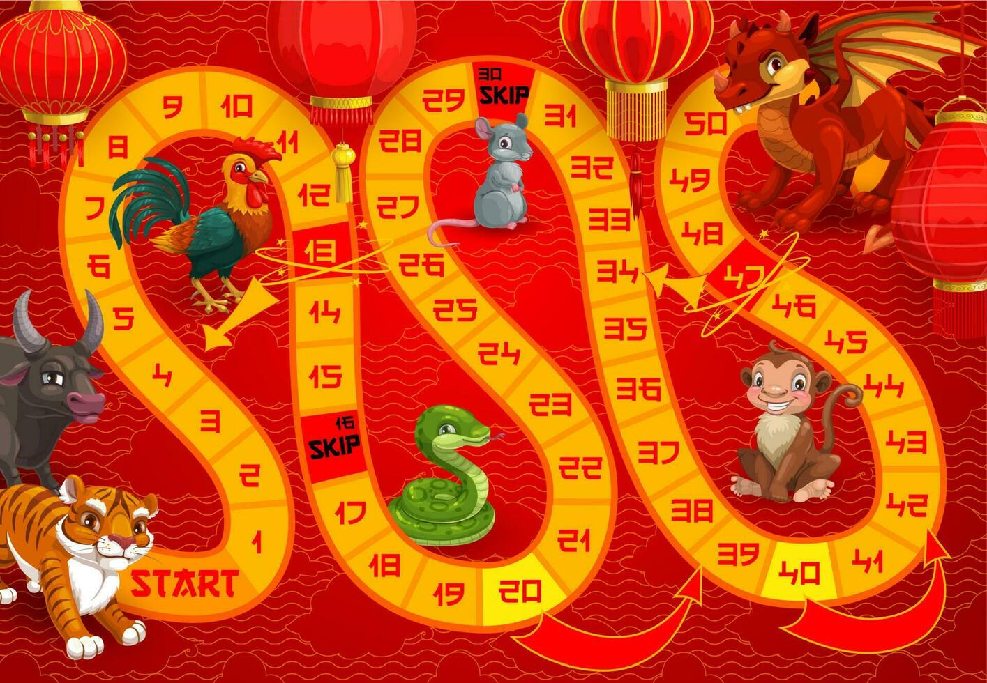 crianças jogo de tabuleiro com chinês calendário animais vetor
