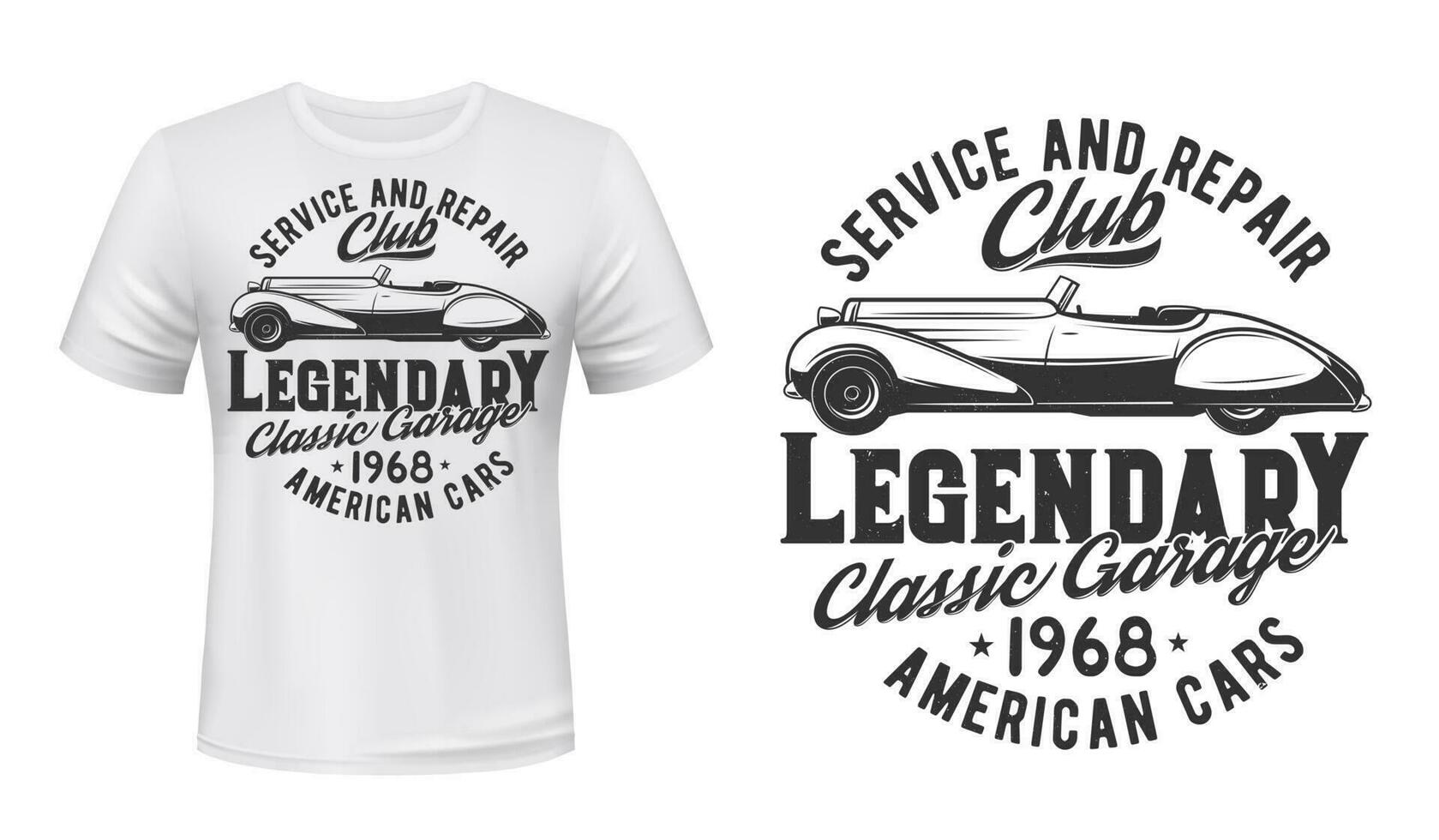 retro carro reparar serviço camiseta imprimir, vetor