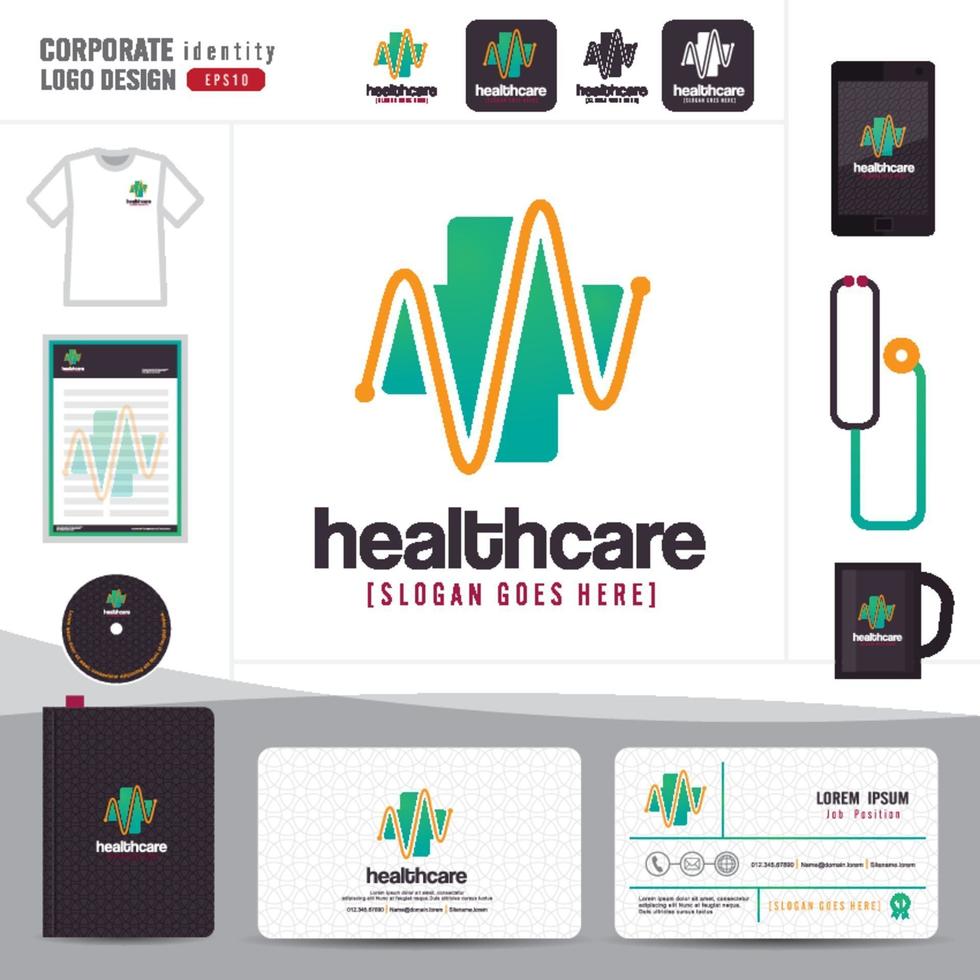 design de logotipo médico de saúde ou hospital e modelo de cartão de visita, padrão limpo e moderno vetor