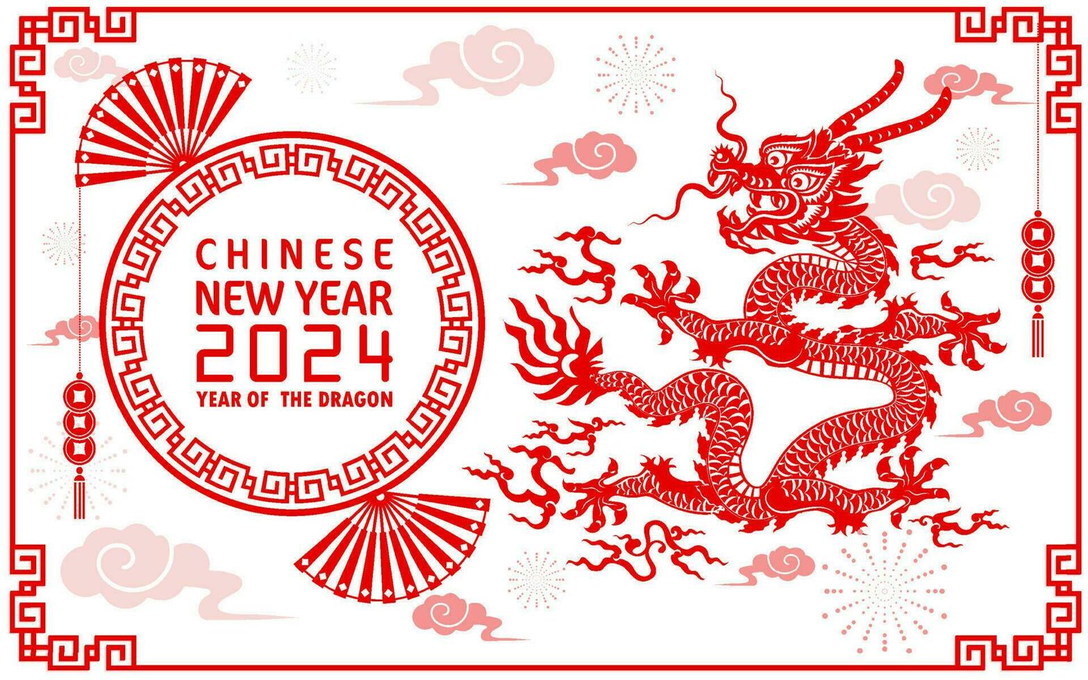 feliz chinês Novo ano 2024 ano do a chinês Dragão zodíaco vetor