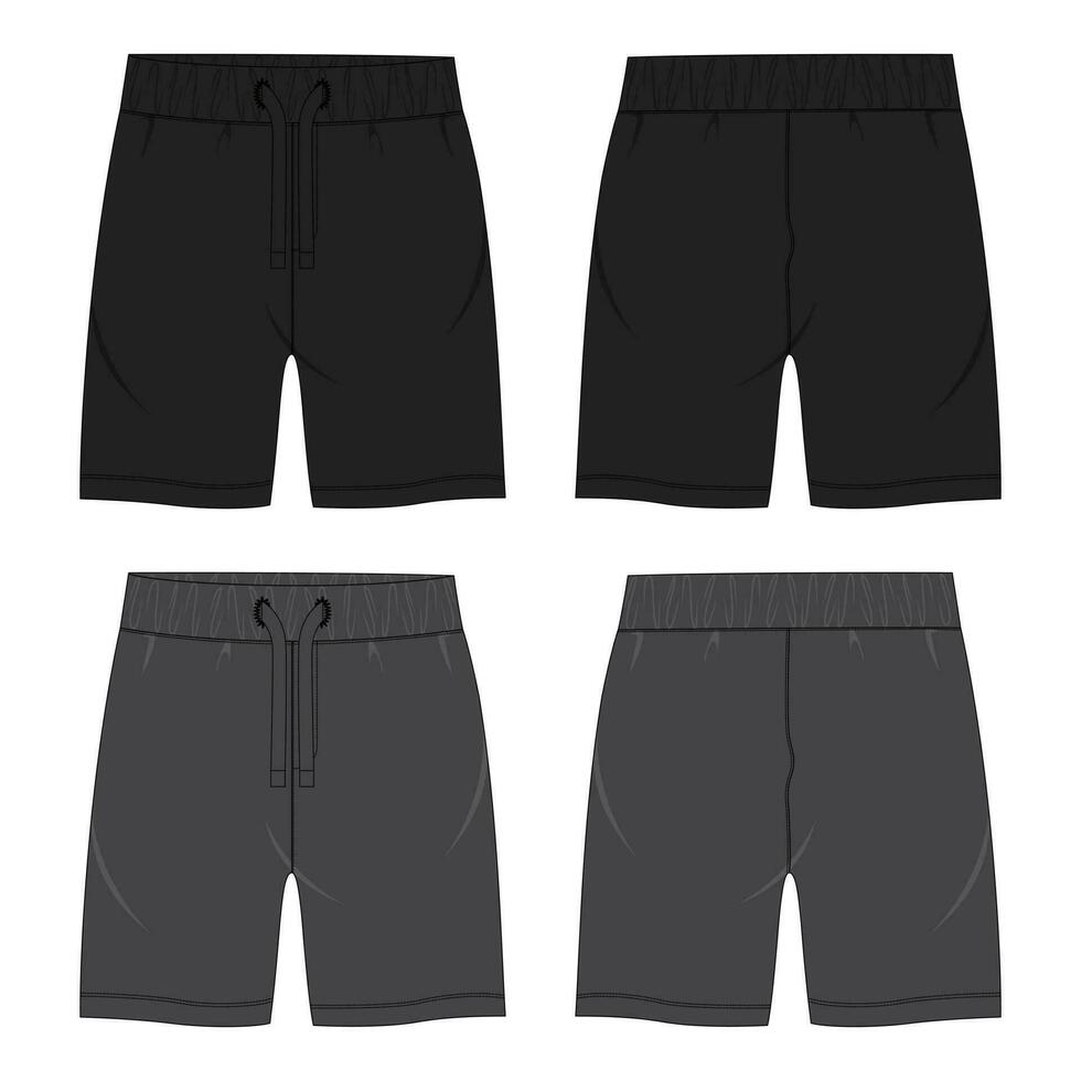 Preto e cinzento cor suor calção calça vetor ilustração modelo frente e costas Visualizações isolado em branco fundo