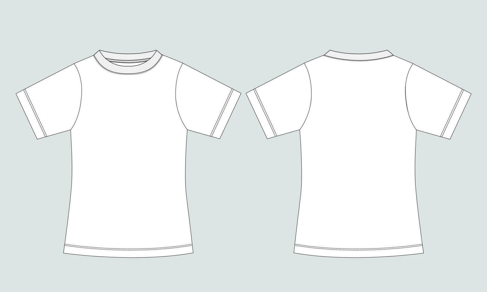 curto manga t camisa técnico desenhando moda plano esboço vetor ilustração modelo para mulheres frente e costas Visualizações