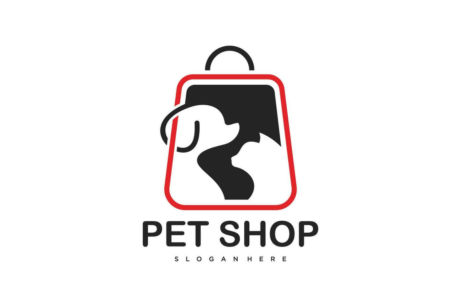 gato e cachorro fazer compras logotipo Projeto. logotipos pode estar usava para animal cuidados, clínica e veterinário. vetor