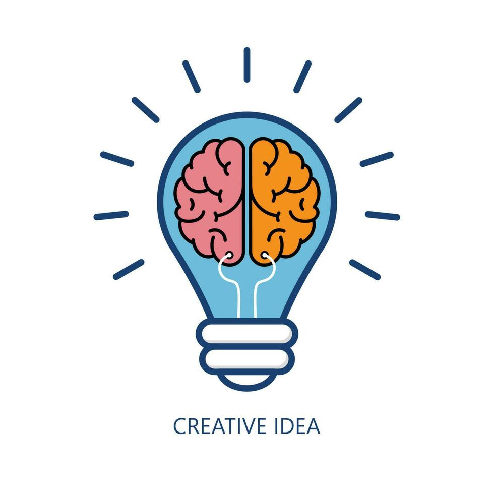 criativo idéia logotipo com cérebro dentro luz lâmpada isolado em branco fundo. ilustrador vetor. vetor