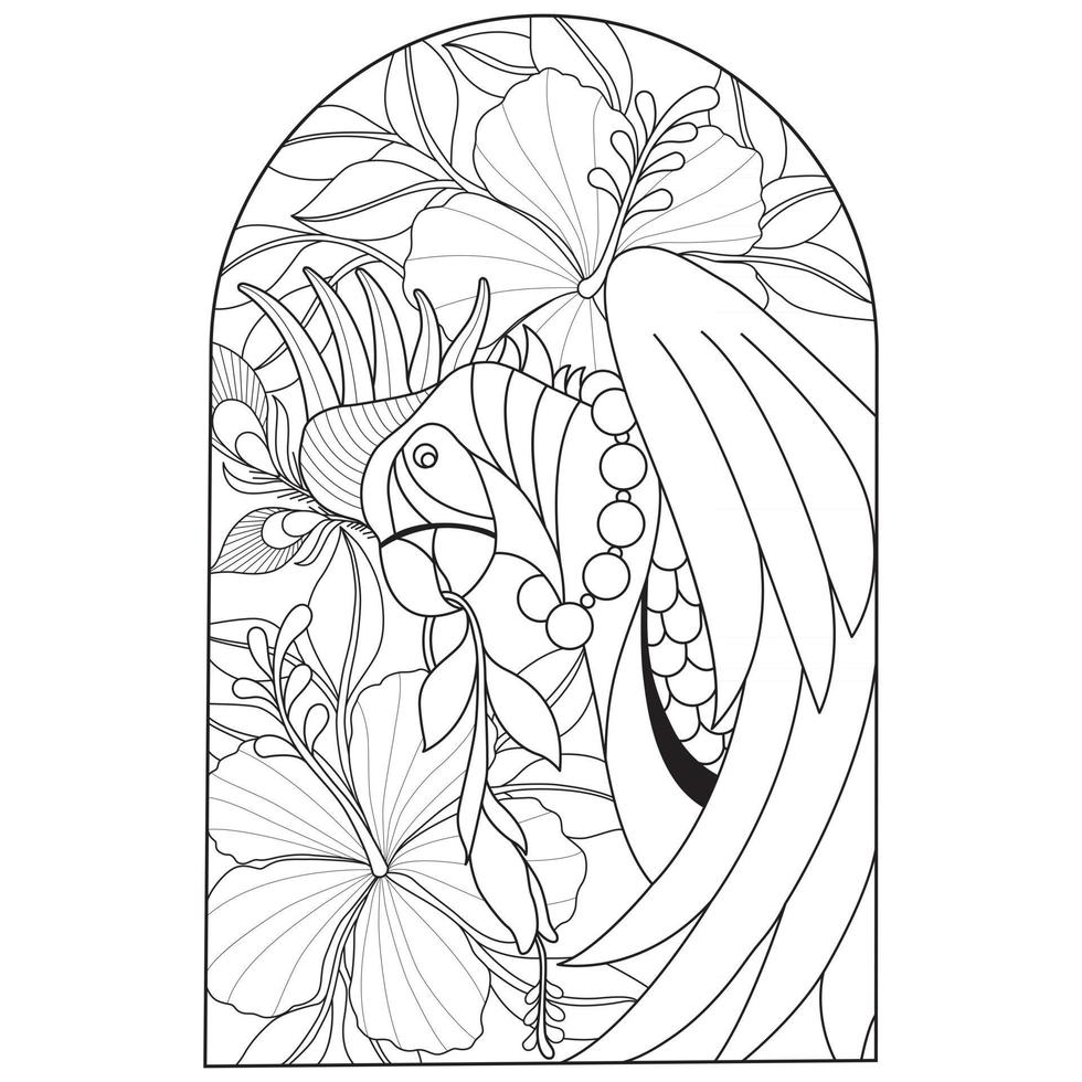 pássaros e flores desenhados à mão para livro de colorir adulto