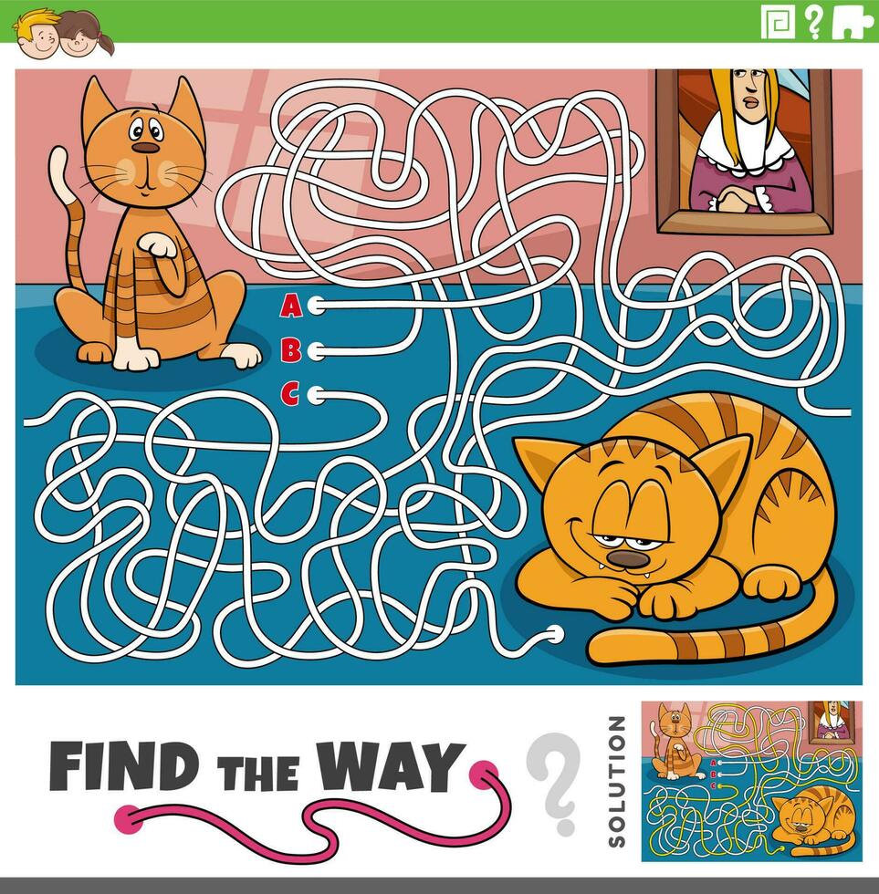 encontrar a caminho Labirinto jogos com desenho animado gatos ou gatinhos vetor
