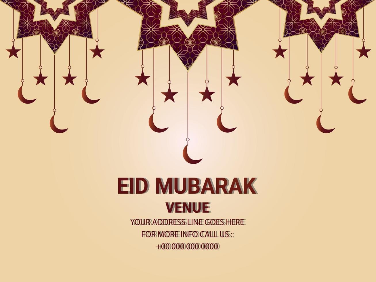 Cartão de convite eid mubarak com padrão criativo de lua no fundo padrão vetor
