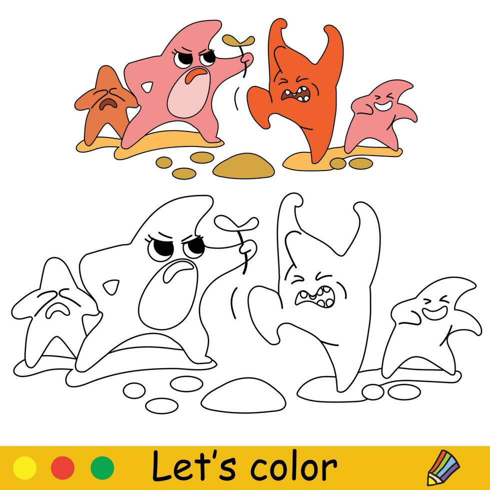 crianças coloração fofa engraçado estrelas do mar família vetor ilustração
