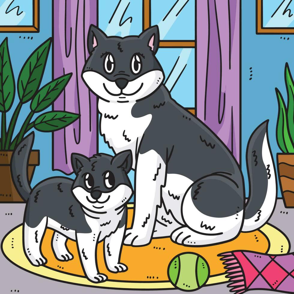 mãe cachorro e cachorro colori desenho animado ilustração vetor
