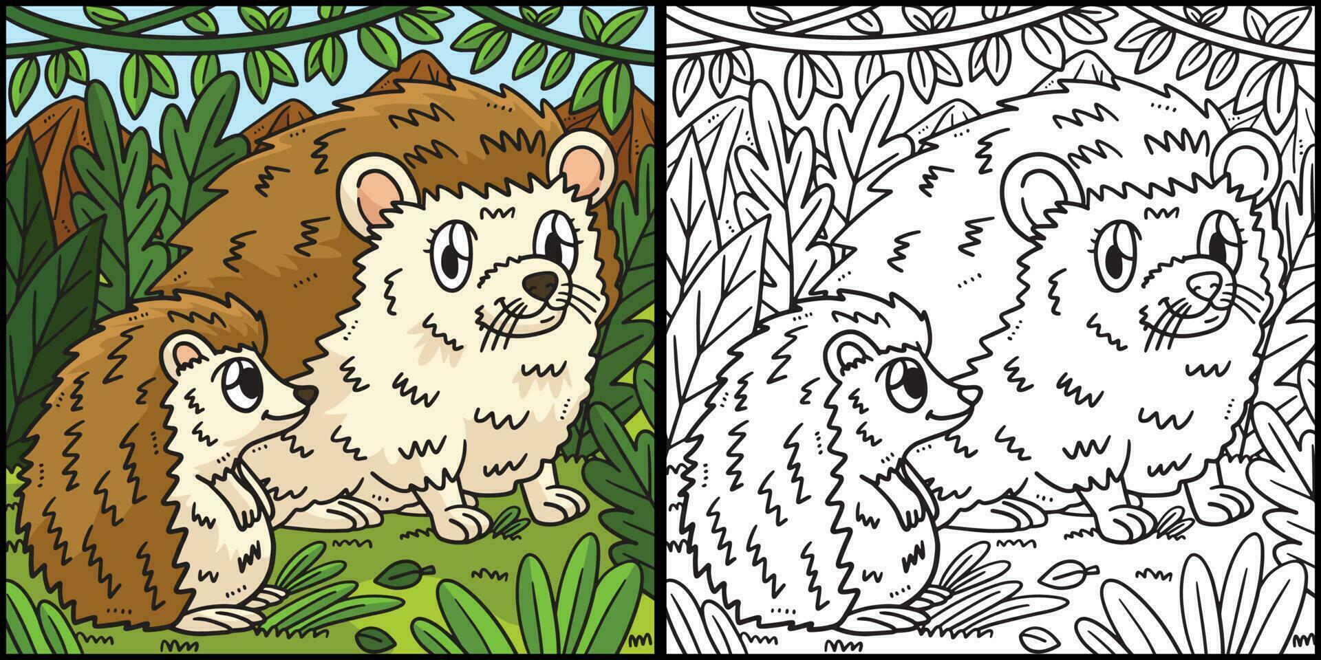 mãe ouriço e porco coloração ilustração vetor