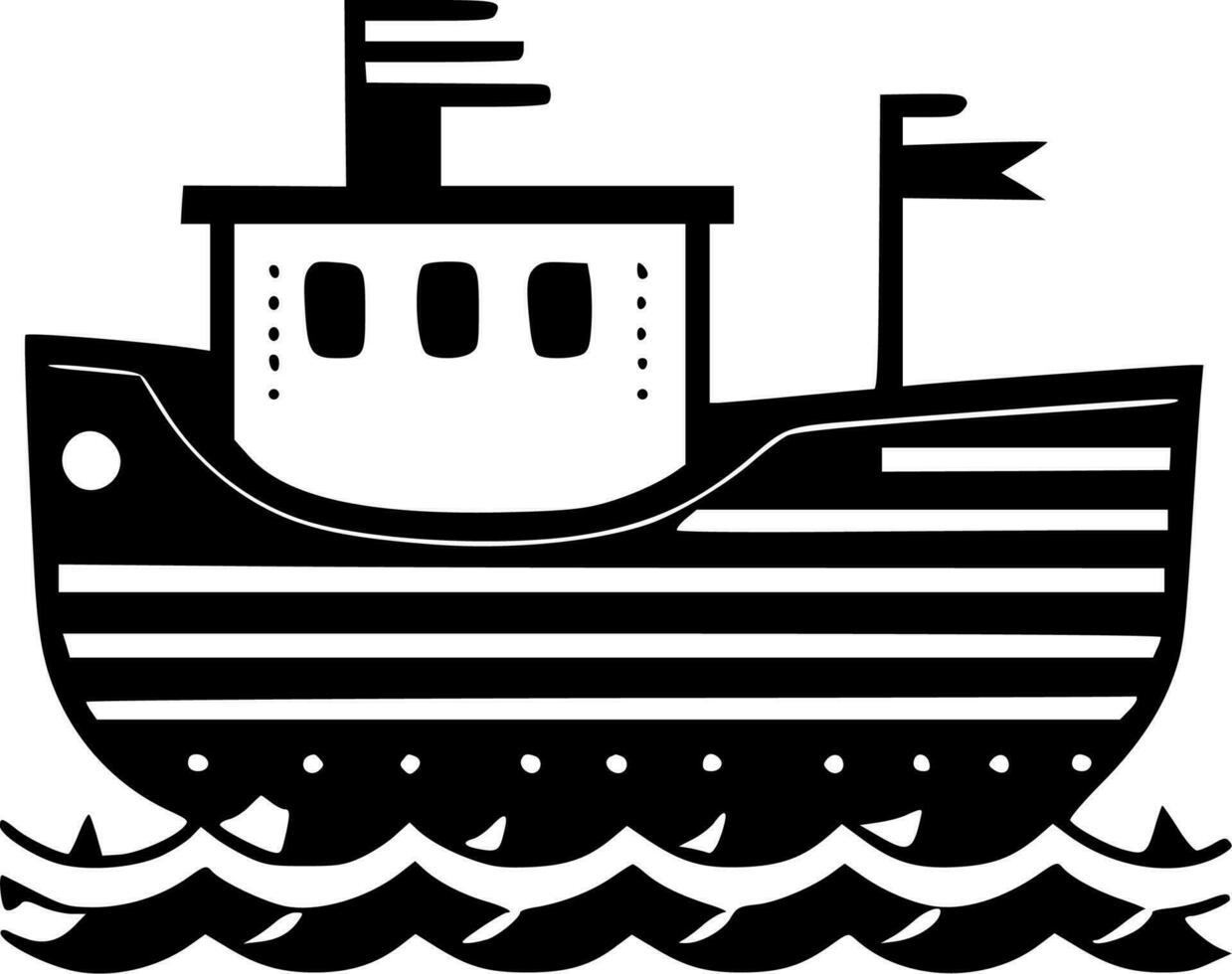 barco - Preto e branco isolado ícone - vetor ilustração