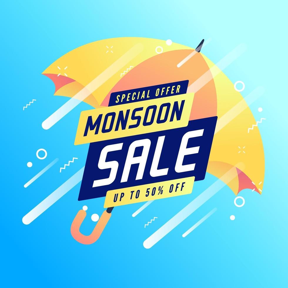 venda de oferta especial de monção com até 50% de desconto no banner. vetor