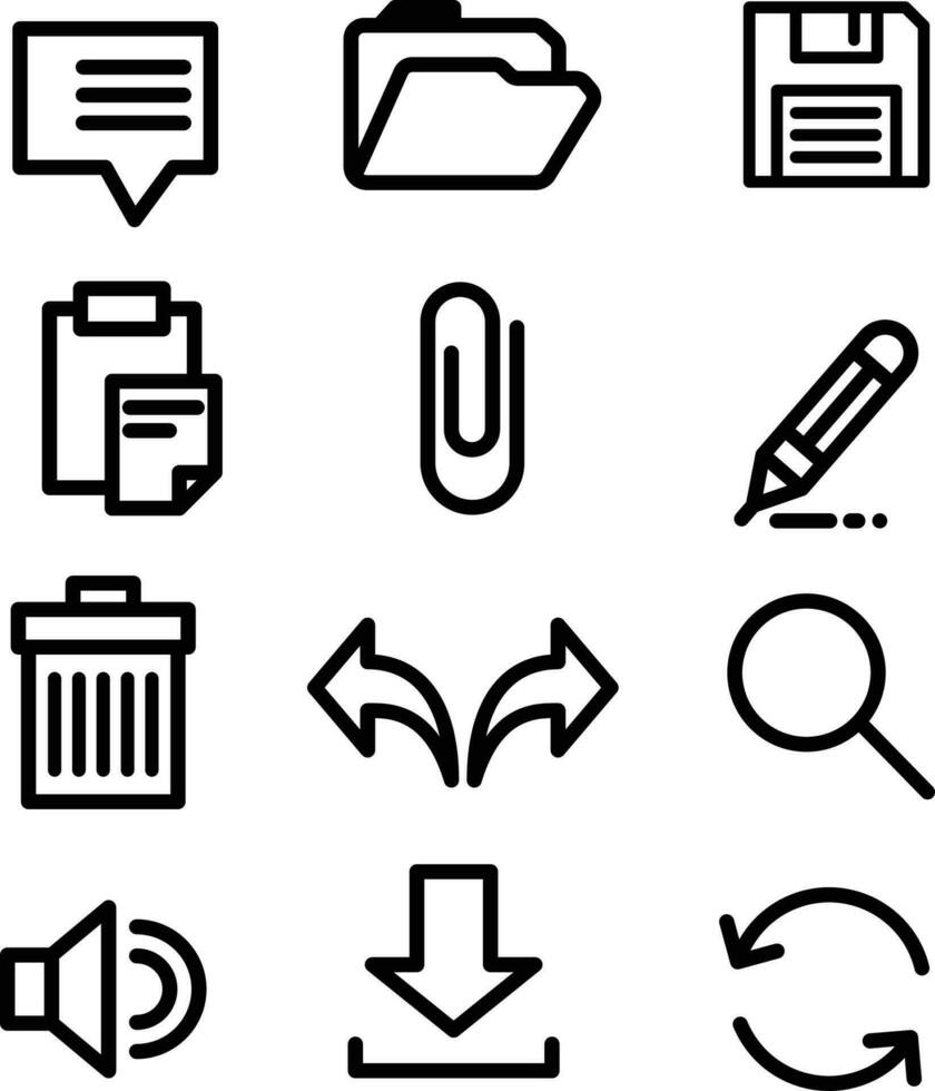 Programas interface ícones conjunto Preto e branco simples linha estilo vetor grampo artes