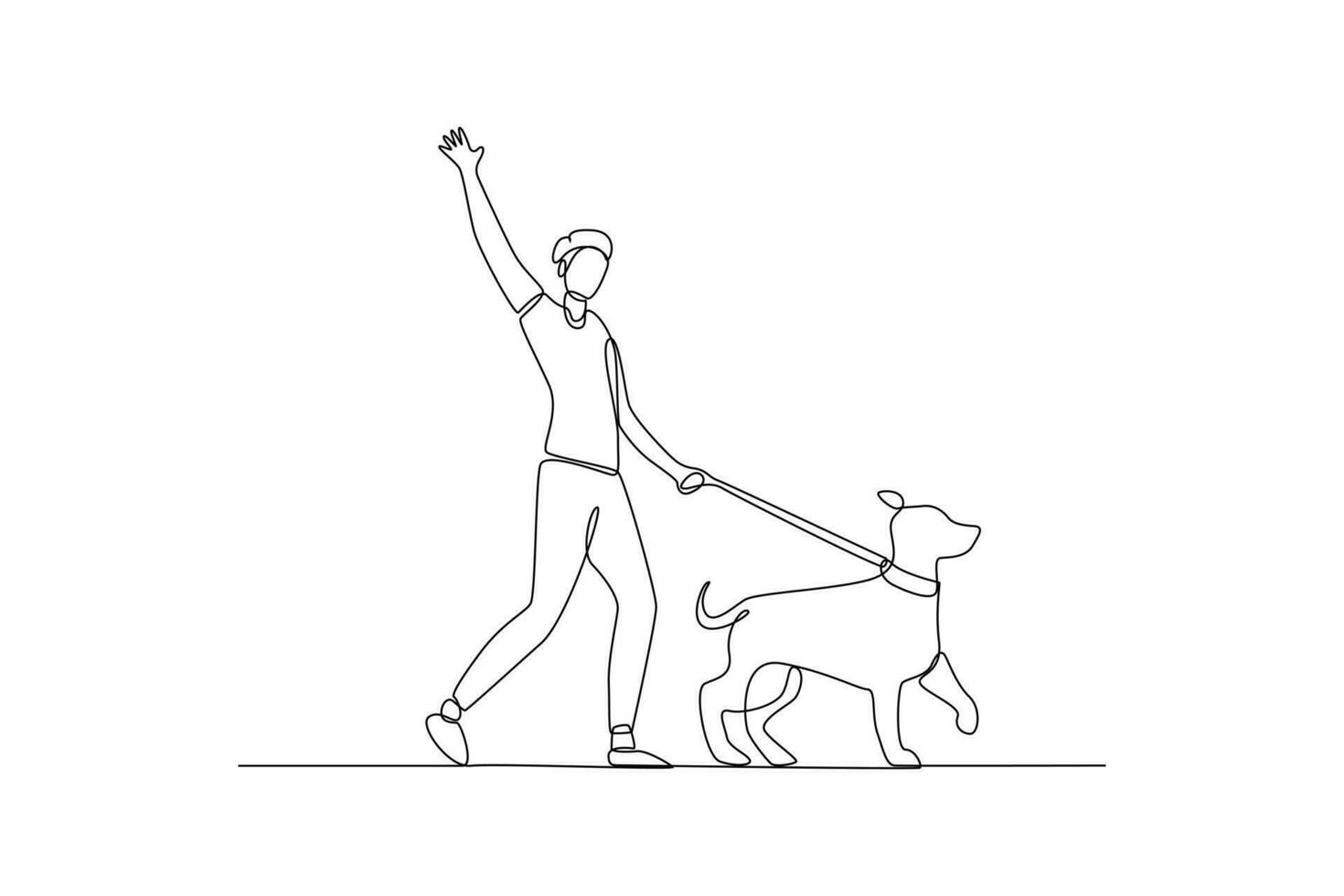 solteiro uma linha desenhando uma homem caminhando com dele cachorro dentro a parque. urbano animal conceito. contínuo linha desenhar Projeto gráfico vetor ilustração.