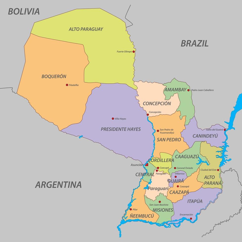 mapa do paraguai com estados vetor