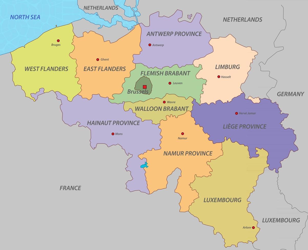 mapa da bélgica com estados vetor