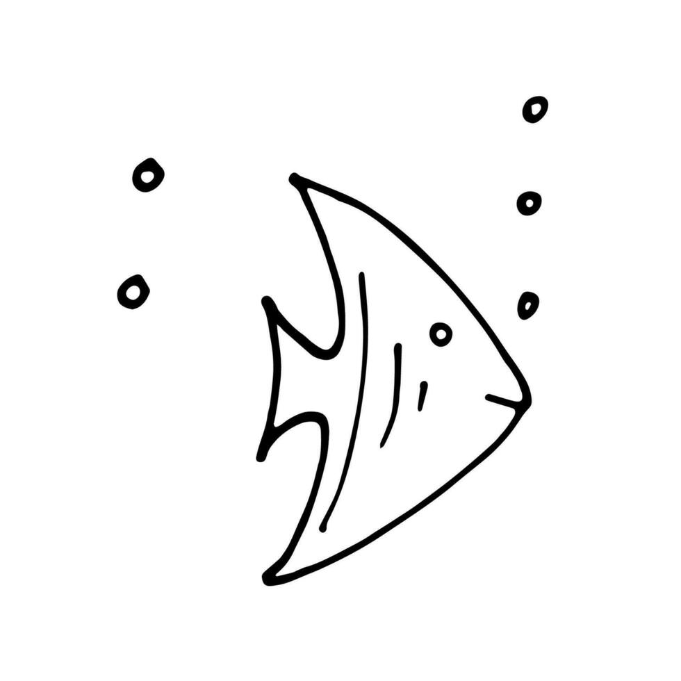 vetor ilustração do mar vida. conjunto com rabisco engraçado mar peixe animais. coloração página para crianças
