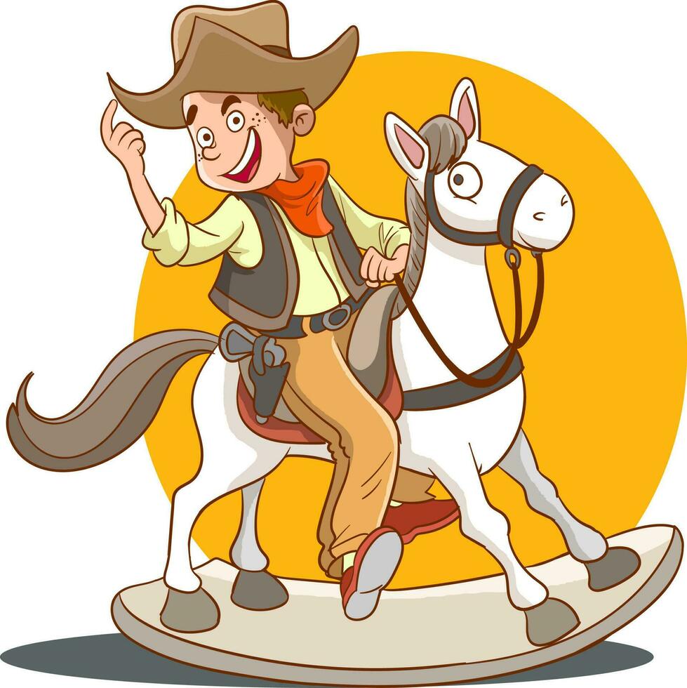 fofa vaqueiro Garoto equitação dele brinquedo cavalo desenho animado vetor