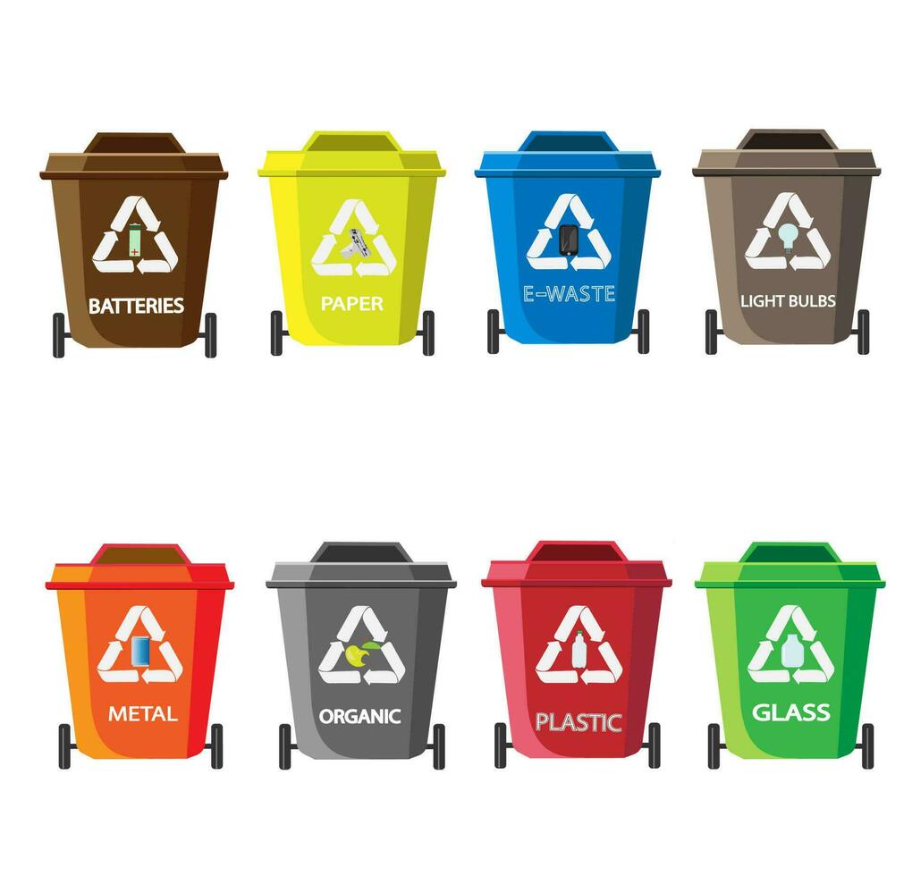 desperdício reciclando. coleção com tipos do reciclável ecológico meio Ambiente vetor ilustração.
