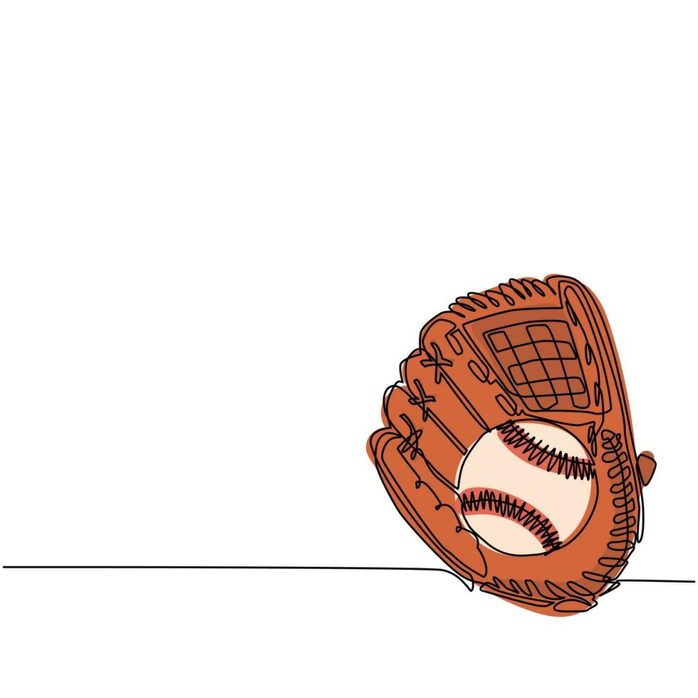 folheto de torneio de beisebol de desenho contínuo de uma linha, modelo de pôster. luva de couro de beisebol, bola para promoção do campeonato. bandeira da liga de esporte de equipe. ilustração vetorial de desenho de linha única vetor
