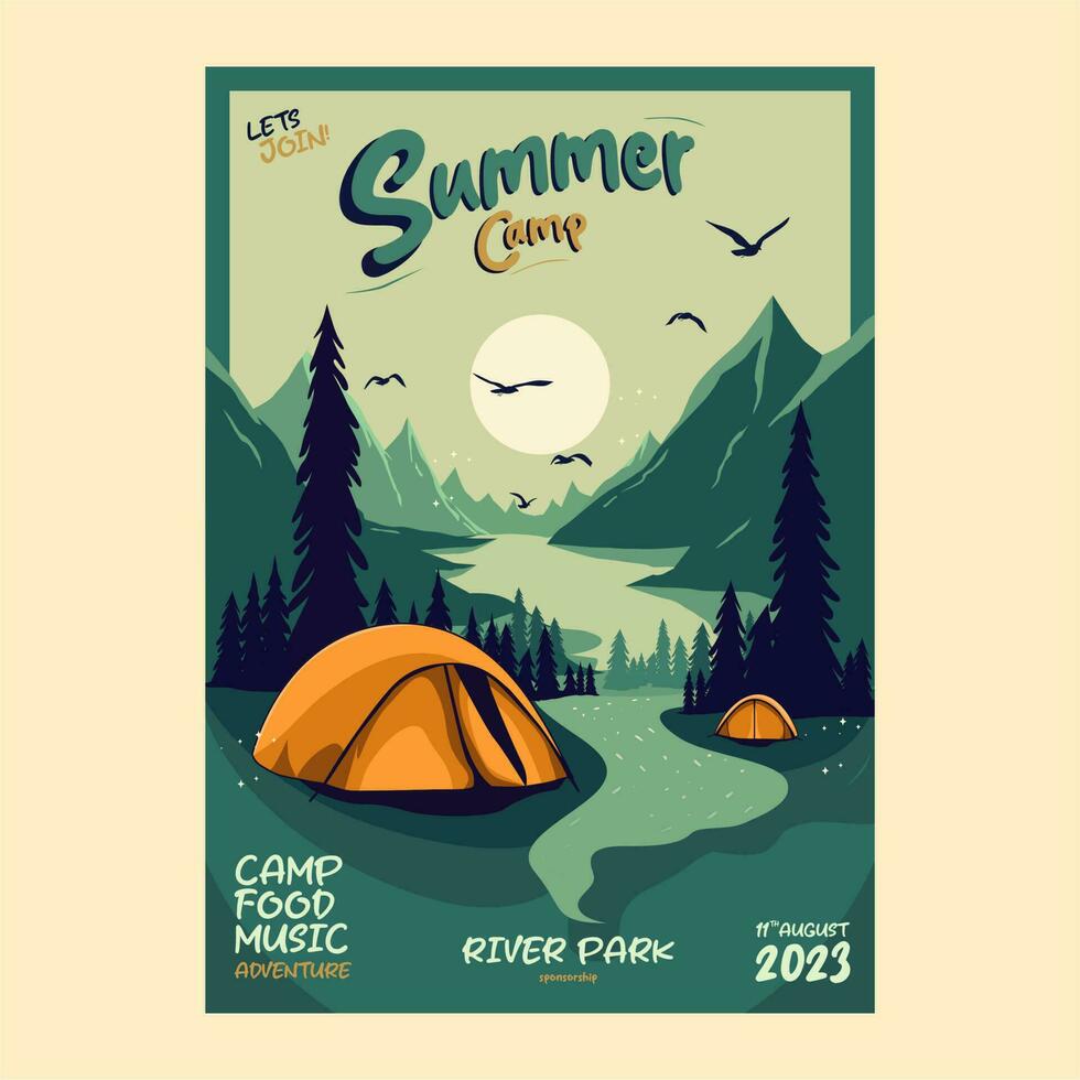 cartaz de acampamento de verão vetor