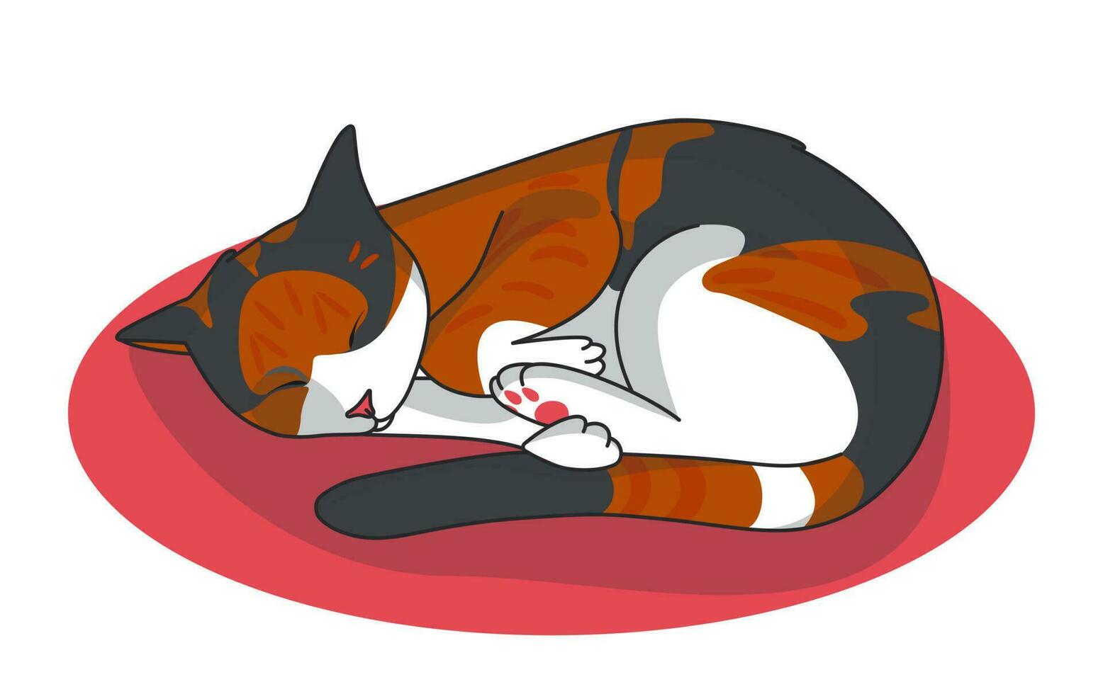 gato dormindo às a Rosa esteira. colorida vetor ilustração dentro fofa desenho animado estilo