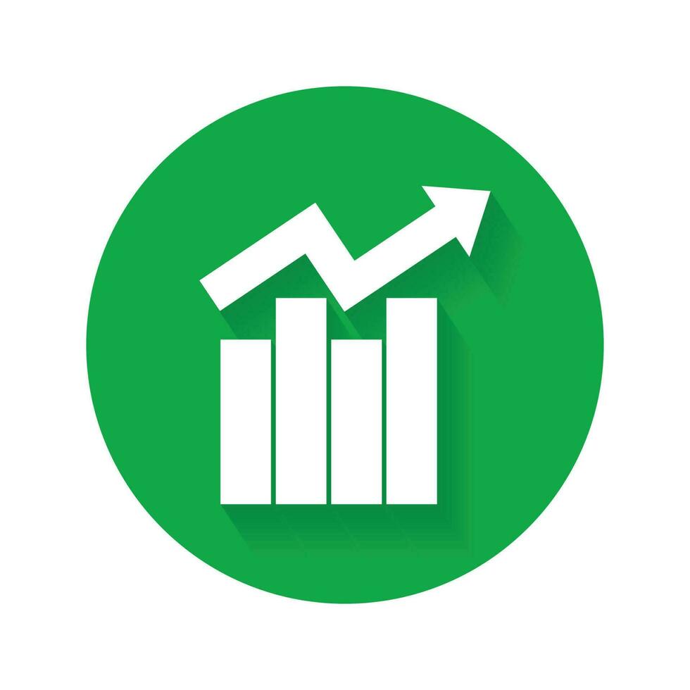 crescimento Barra gráfico ícone. crescendo diagrama plano vetor ilustração. o negócio conceito em verde volta fundo com grandes sombra.