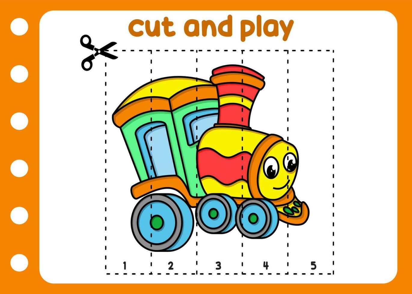cortar e jogar fofa pequeno trem. uma jogos para crianças vetor