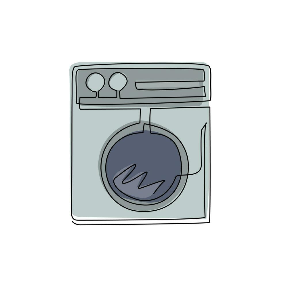 uma linha contínua desenhando o logotipo moderno da máquina de lavar. serviço de lavagem e limpeza de roupas elétricas. design editável para loja, loja, empresa de negócios. ilustração vetorial de design de desenho de linha única vetor
