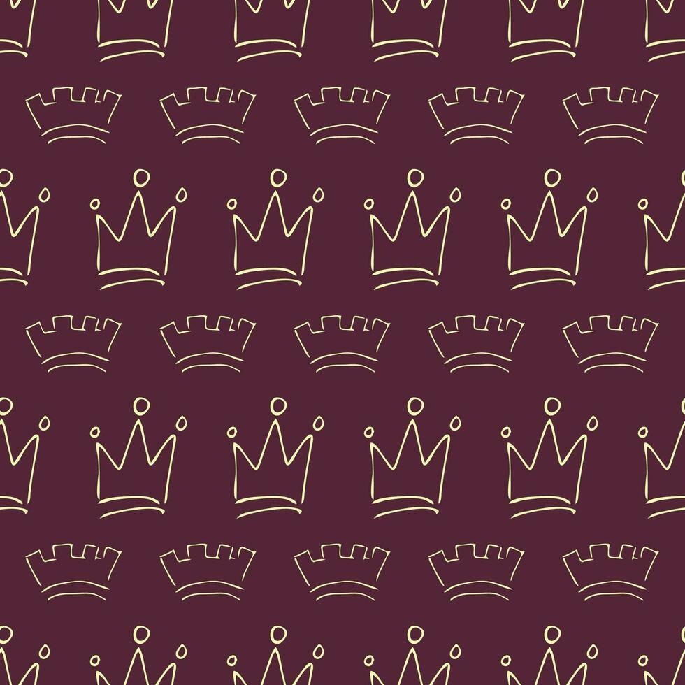 mão desenhado coroas. desatado padronizar do simples grafite esboço rainha ou rei coroas. real imperial coroação e monarca símbolos. vetor ilustração.