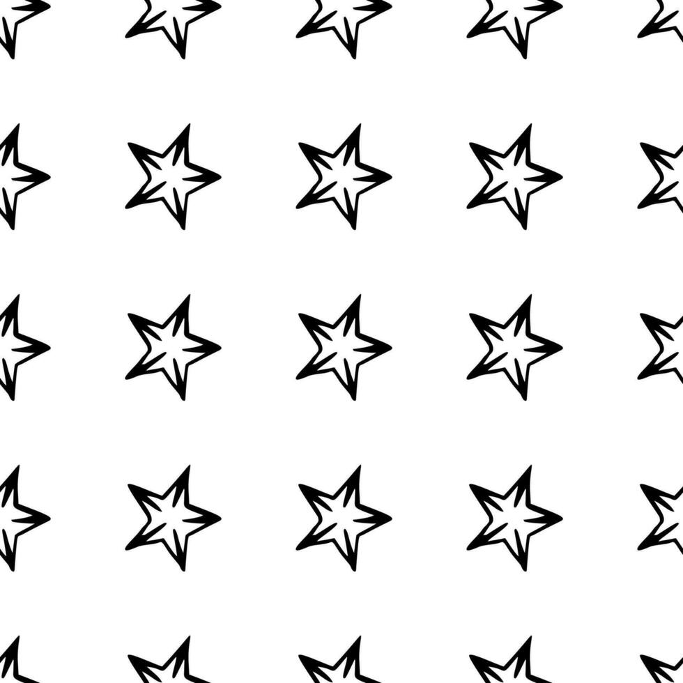 fundo sem emenda de estrelas doodle. estrelas desenhadas à mão negra sobre fundo branco. ilustração vetorial vetor
