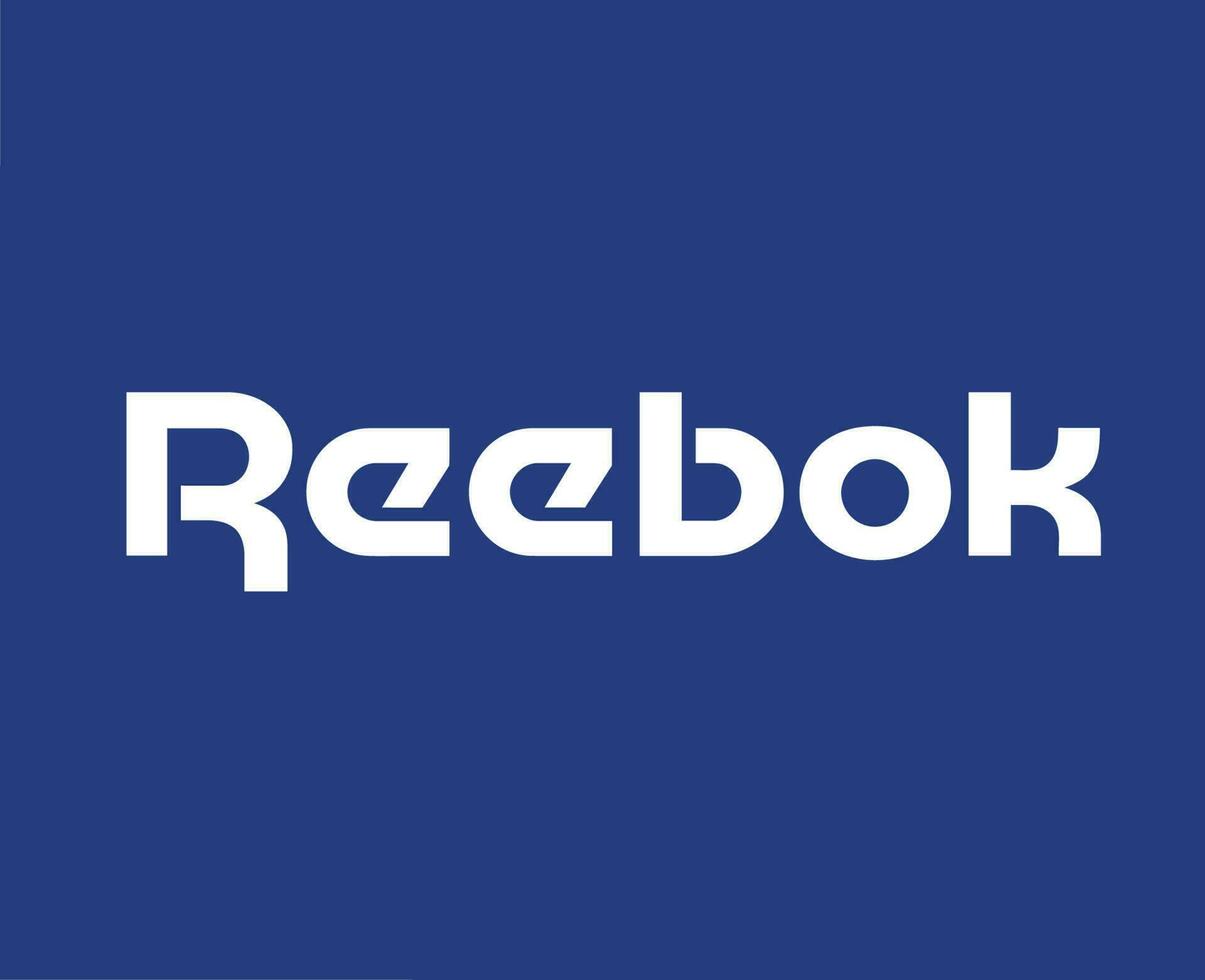 reebok marca logotipo símbolo nome branco roupas Projeto ícone abstrato vetor ilustração com azul fundo