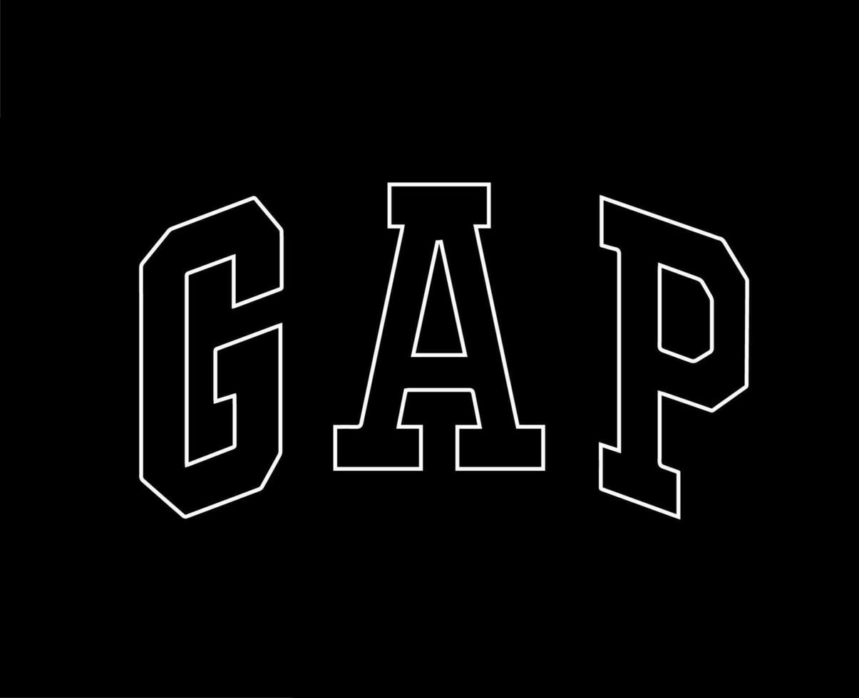 Gap = Vão logotipo símbolo marca branco Projeto roupas moda vetor ilustração com Preto fundo