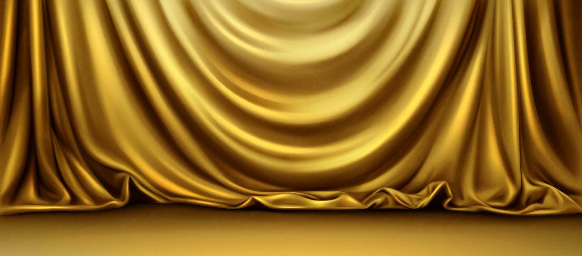 realista dourado cortina fundo em etapa vetor