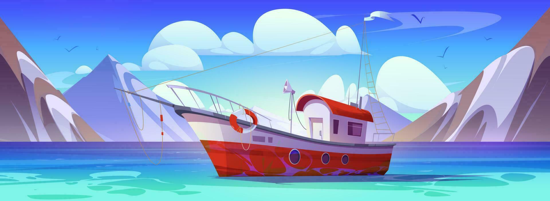 pescador barco dentro mar vetor desenho animado ilustração