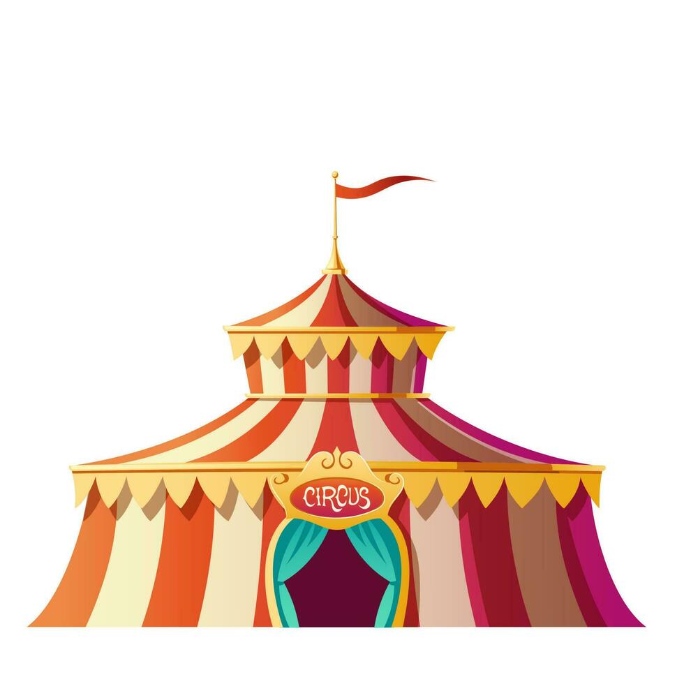 circo barraca com vermelho e branco listras em parque de diversões vetor