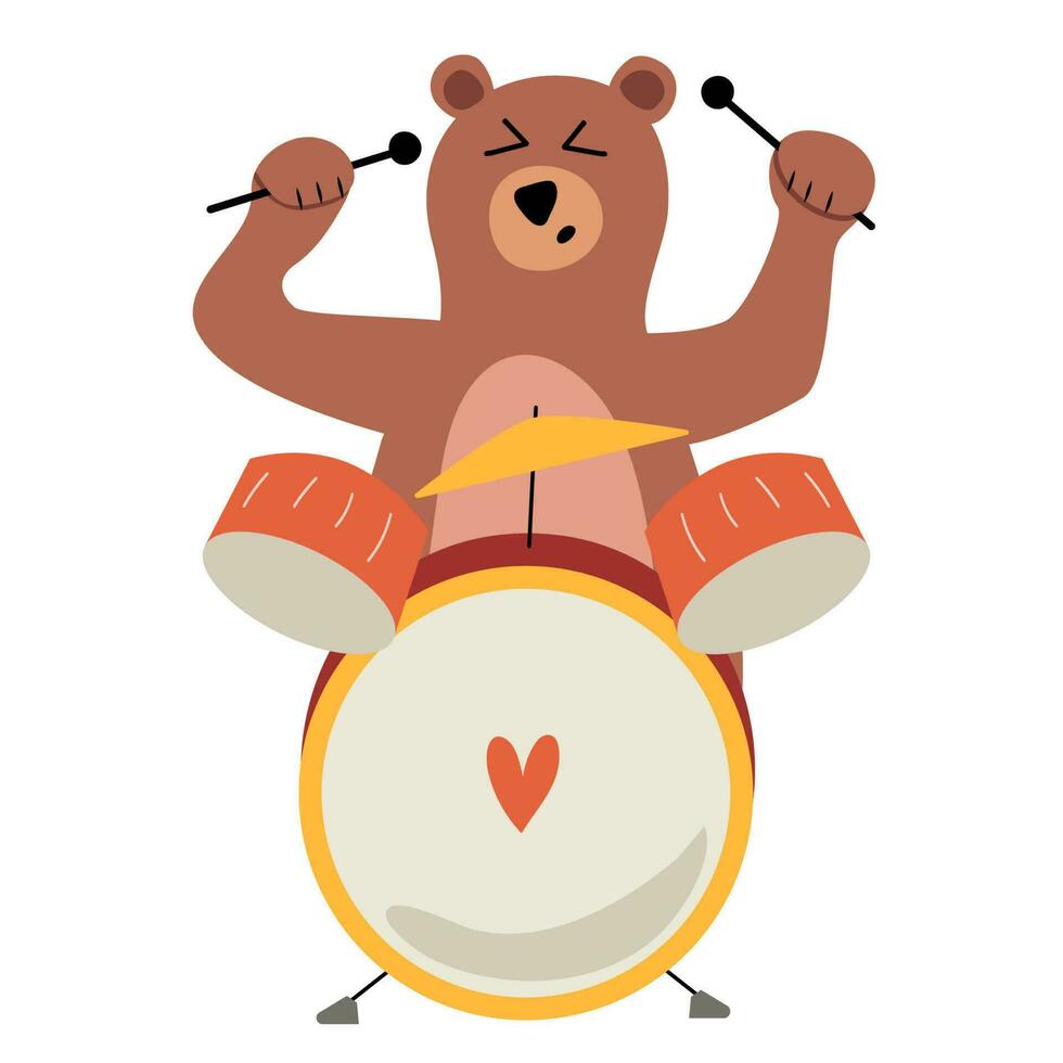 Urso tocam bateria, vetor ilustração