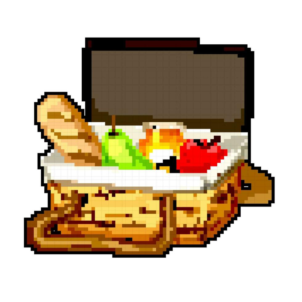 Comida piquenique cesta jogos pixel arte vetor ilustração