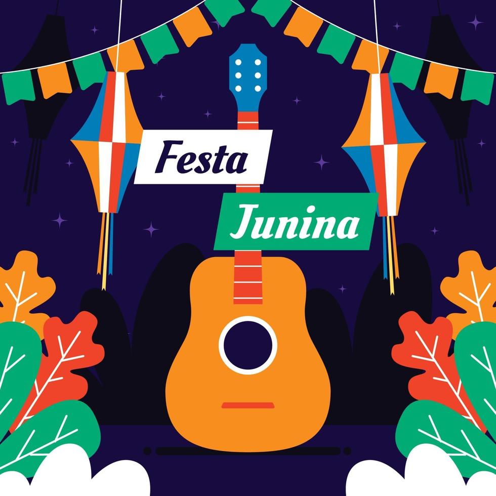 festa junina com guitarra e conceito de fundo pipa vetor