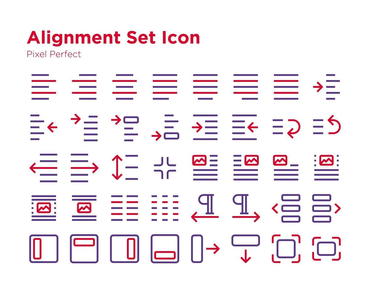 alinhamento conjunto ícone pixel perfeito vetor