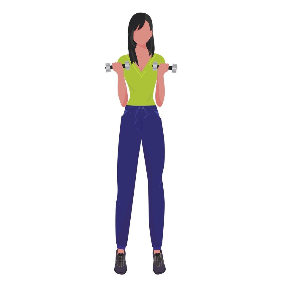 jovem mulher com uniforme esportivo realiza exercícios de ginástica com halteres assuntos cotidianos ilustração vetorial de estilo de vida saudável em um estilo simples vetor