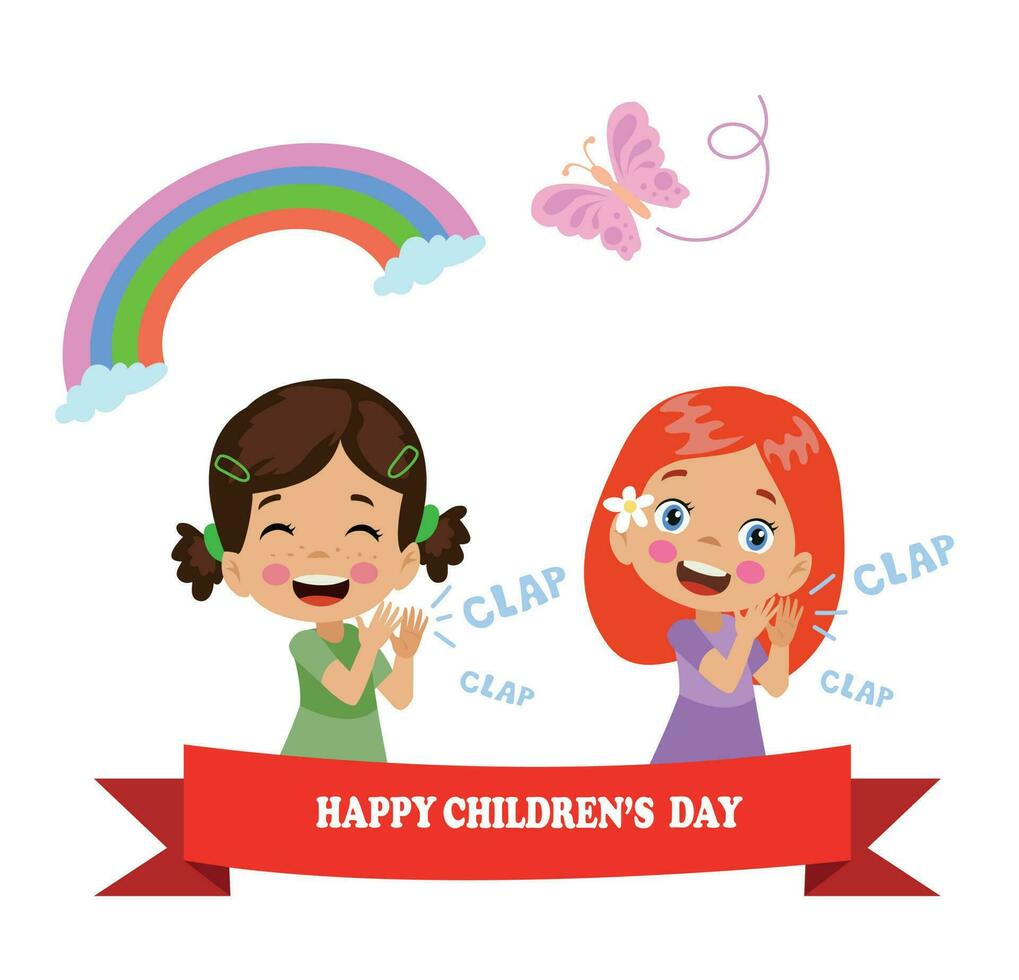 uma poster para a crianças dia com a palavras feliz crianças dia vetor