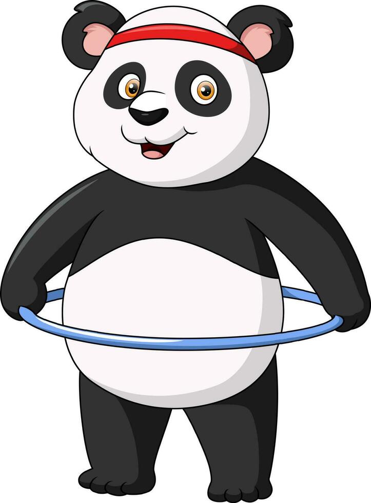 fofa panda desenho animado girando hula aro vetor