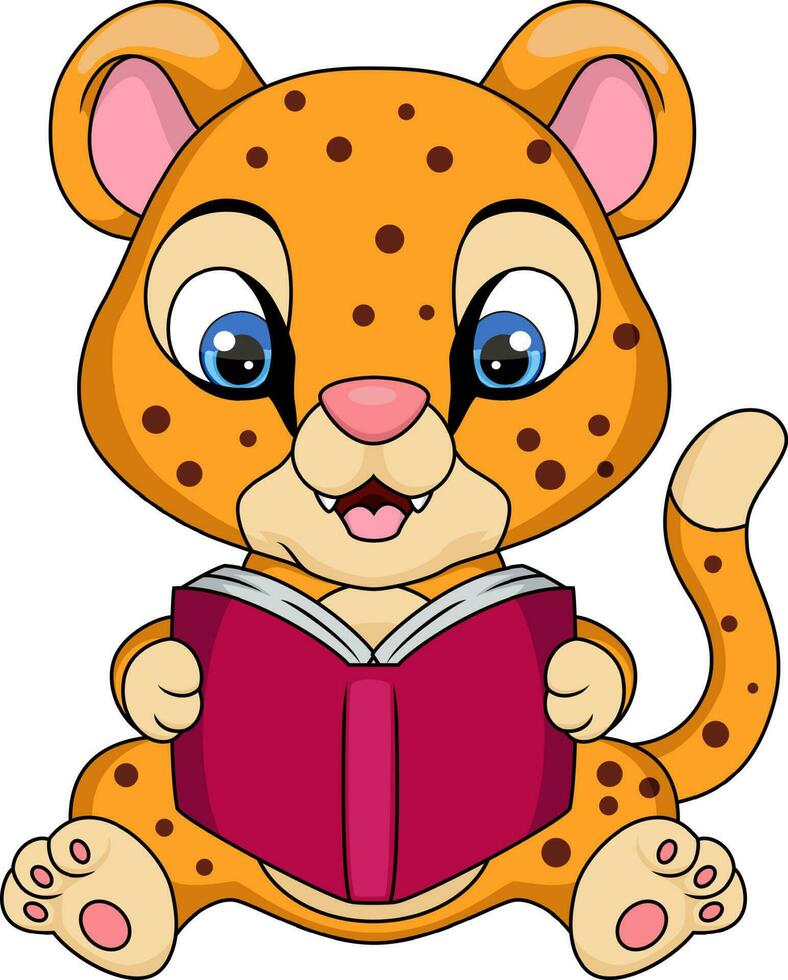 fofa leopardo desenho animado lendo uma livro vetor