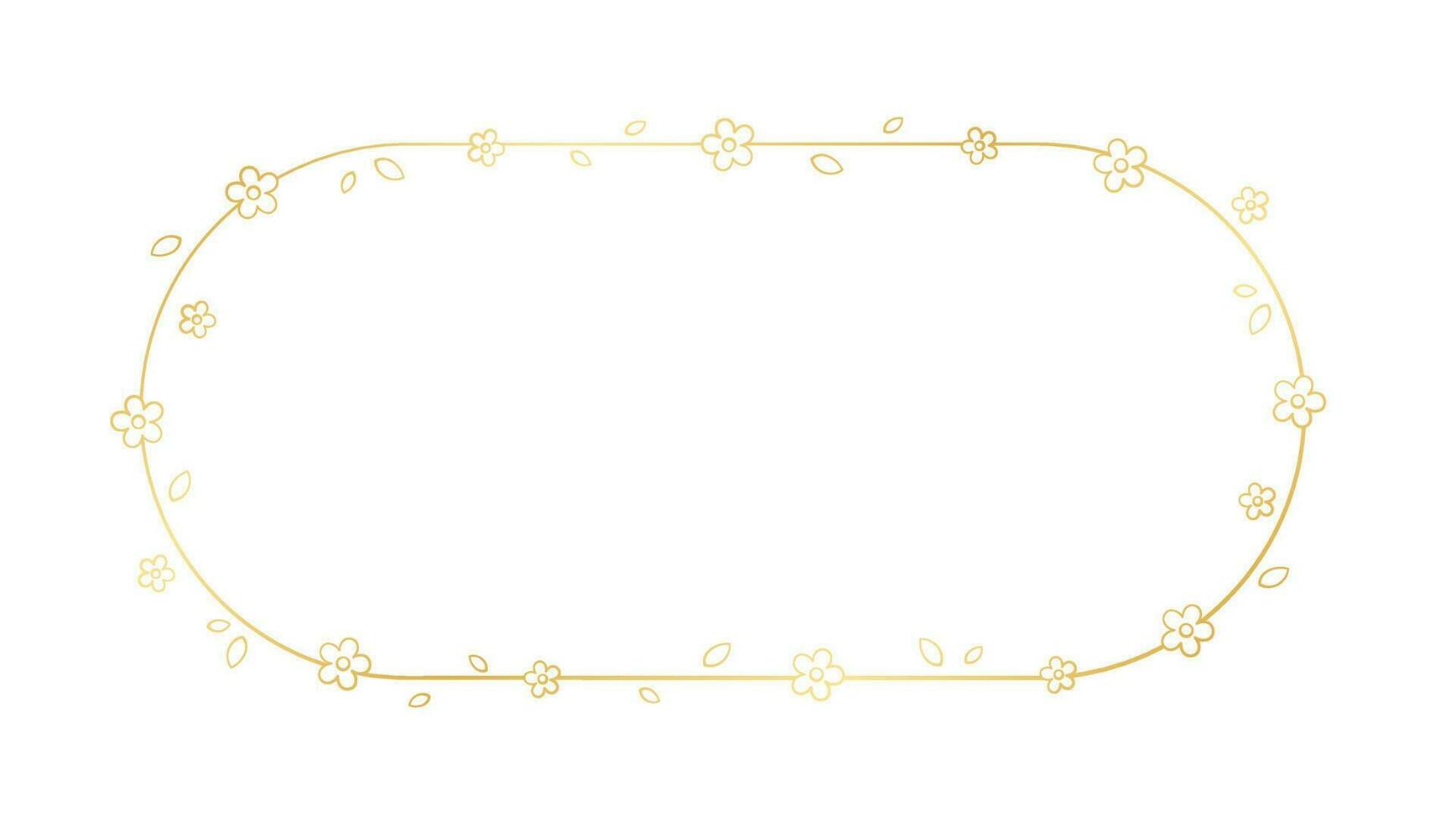 oval ouro floral quadro, Armação esboço doodle. dourado Primavera fronteira modelo, florescer Projeto elemento para casamento, cumprimento cartão. vetor