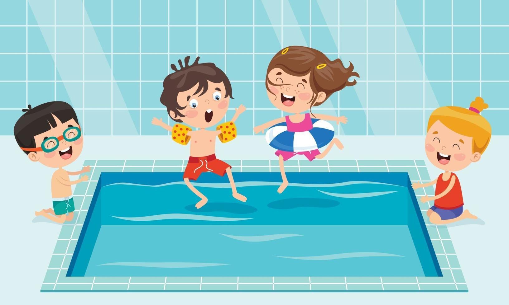 crianças engraçadas nadando na piscina vetor
