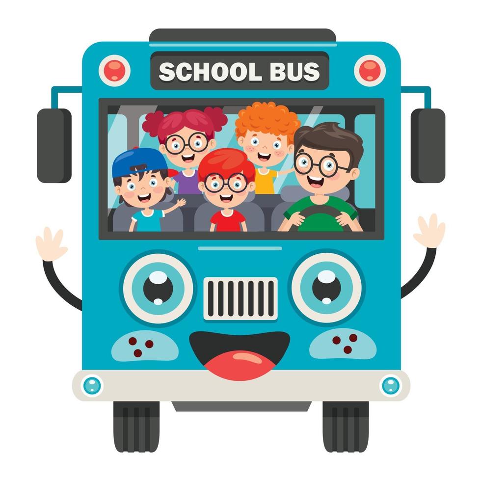 crianças felizes e ônibus escolar vetor