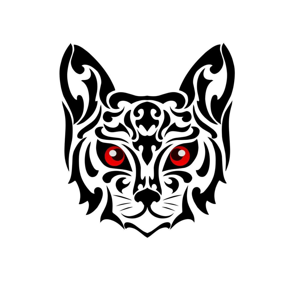 gráfico vetor ilustração do tribal arte face gato com vermelho olhos adequado para tatuagens, logotipos e outras